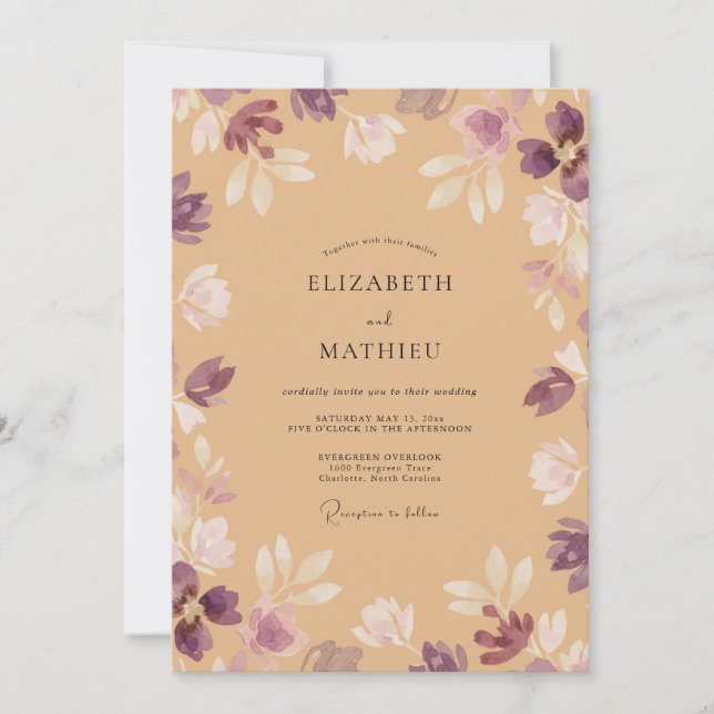 Sandy Violet Leafy Wedding Invitation (Front)