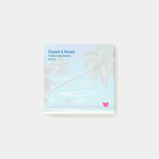 Sandy White Beach with Tropical Palms Wedding Post-it Notes (Front)