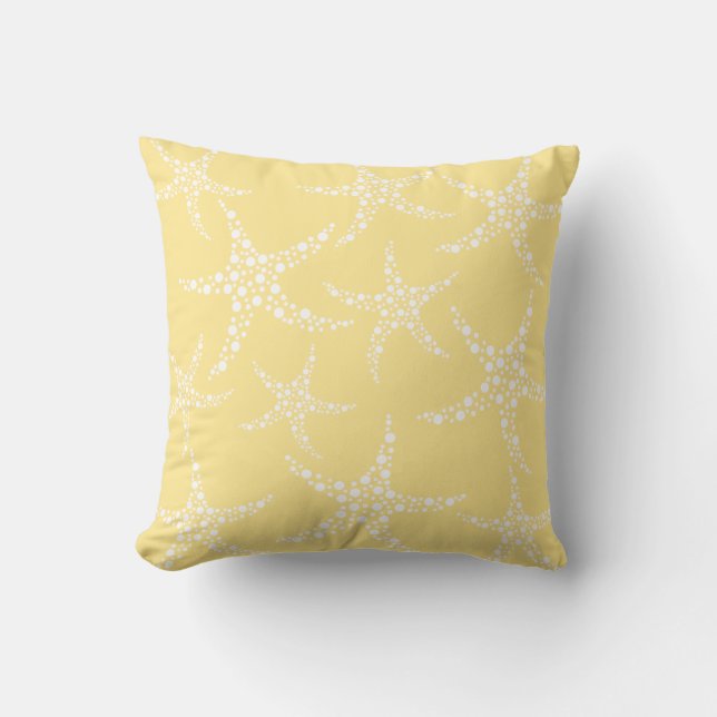 Sandy Yellow and White Starfish Pattern. Throw Pillow (Front)