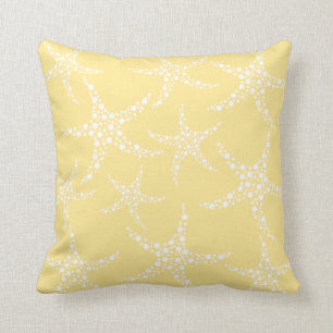 Sandy Yellow and White Starfish Pattern. Throw Pillow