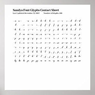 Sandya Font Glyphes Poster de la feuille de contac