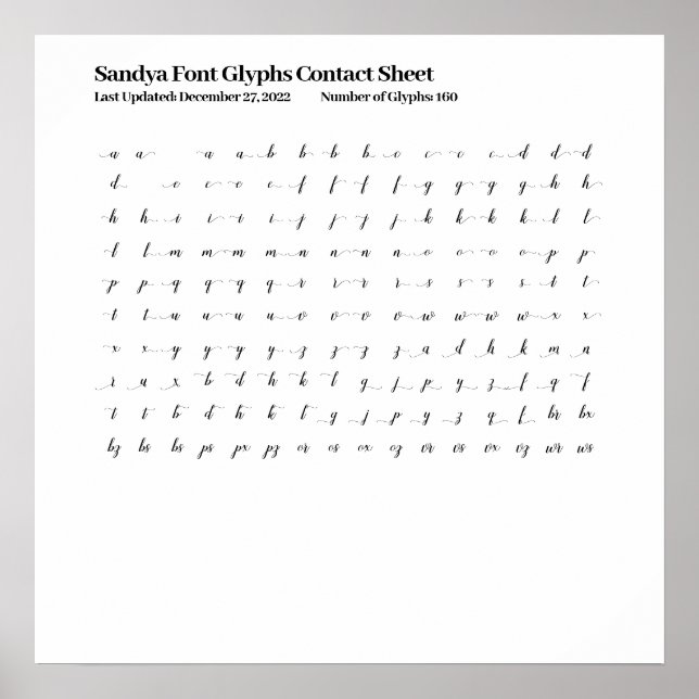 Sandya Font Glyphes Poster de la feuille de contac (Devant)