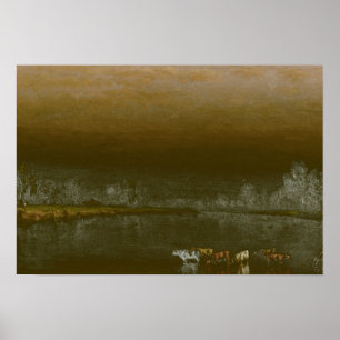 Sanford Robinson Gifford - Cows in a Pond at Sunse Poster