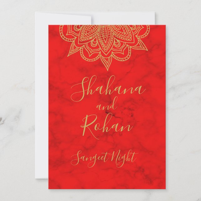 Sangeet Indian Style Red Gold Colour Modern Chic Invitation (Front)