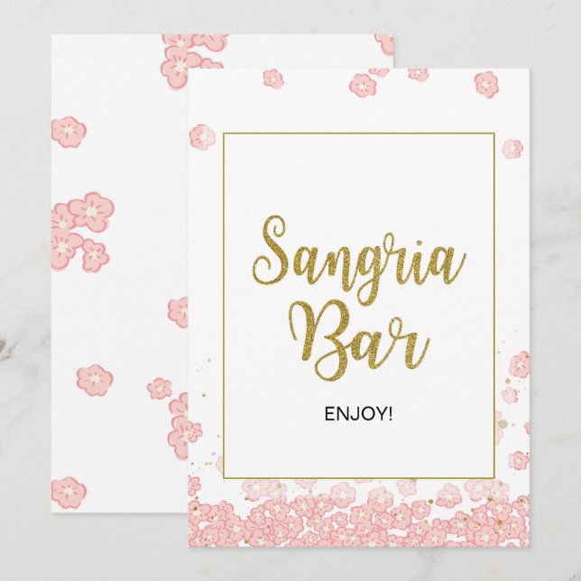 Sangria Bar Sign | Pink and Gold Bridal Shower Invitation (Front/Back)