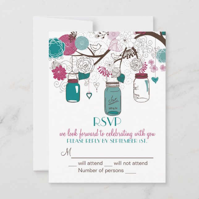 Sangria et Turquoise Mason Jars RSVP Faire-part de (Devant)
