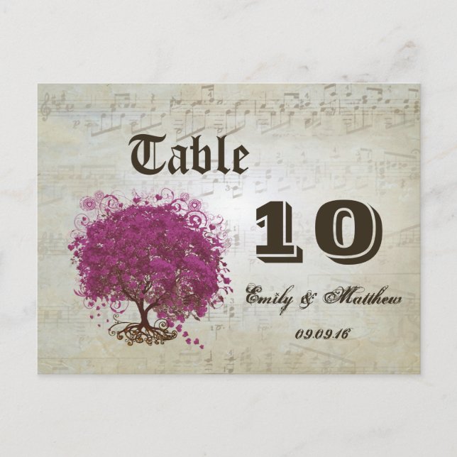 Sangria Heart Leaf Tree Table Number Postcard (Front)