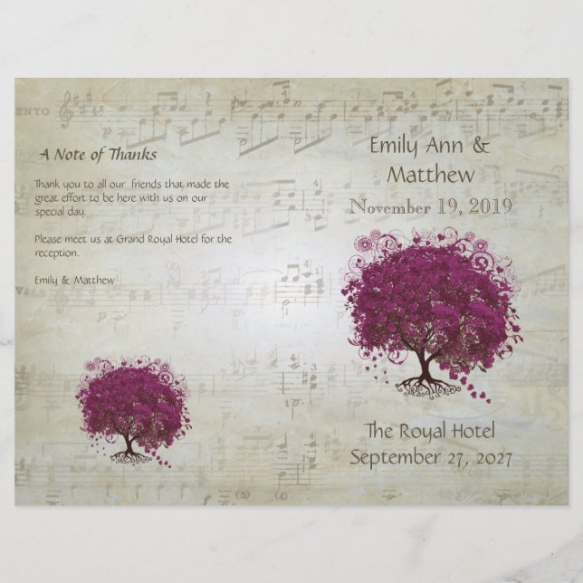 Sangria Heart Leaf Tree Wedding Programs (Front)
