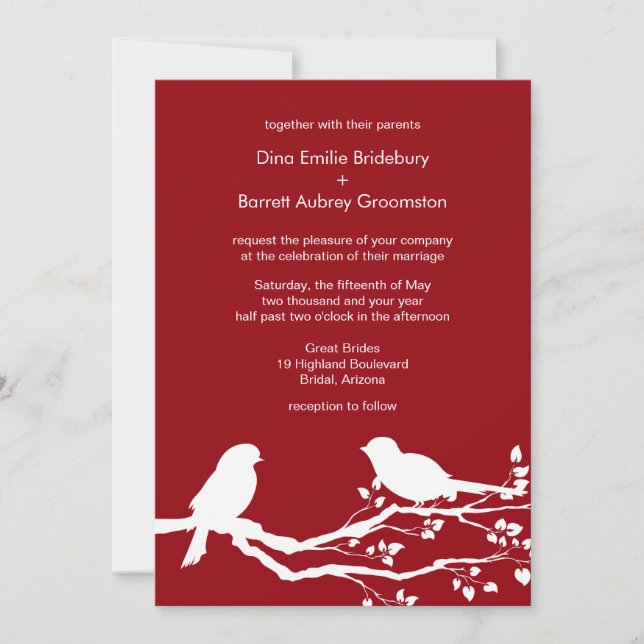 Sangria Love Birds Wedding Customizable Invitation (Front)