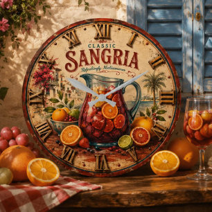 Sangria Mediterranean Spanish Wine Rustic Bar Large Clock