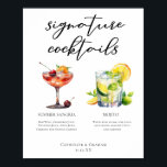 Sangria Mojito Signature Cocktails Custom Poster<br><div class="desc">This chic signature cocktails menu poster features custom black typography above 2 drinks and their ingredients for your wedding bar. A cute summer Sangria in a wine glass and Mojito drawing add a cool flair to your bar menu. Complete with the couple's names and date for their reception.</div>