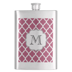 Sangria Moroccan Tile with Customizable Monogram Hip Flask