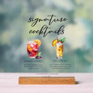 Sangria Pina Colada Hawaiian Signature Cocktails Acrylic Sign