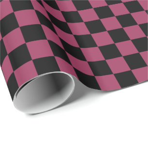 Sangria Pink and Black Chequerboard Squares Wrapping Paper