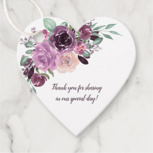 Sangria Purple Mauve Floral Heart Wedding   Favour Tags