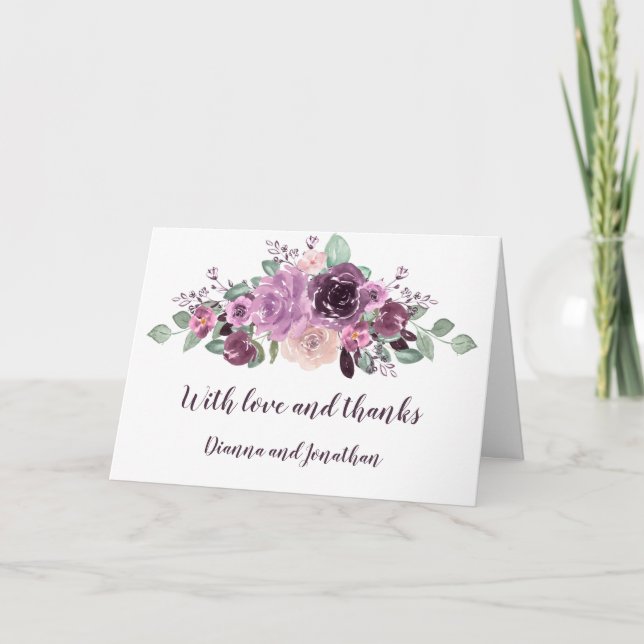 Sangria Purple Mauve Floral Wedding Thank You Holiday Card (Front)