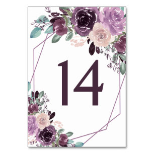 Sangria Purple Mauve Geometric Floral Wedding Table Number