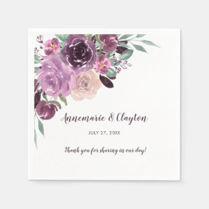 Sangria Purple Mauve Watercolor Floral Reception   Napkin