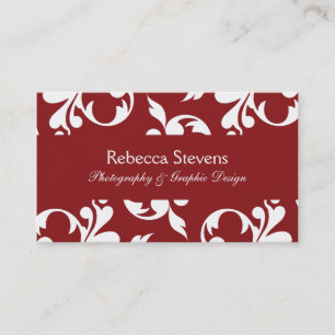 Sangria Red and White Swirling Vine Business Card