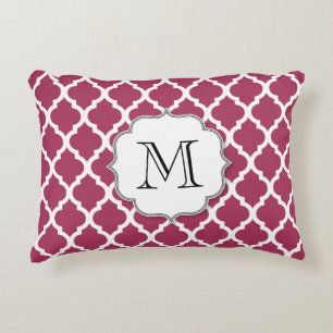Sangria Red Moroccan Tile w/ Customizable Monogram Decorative Pillow