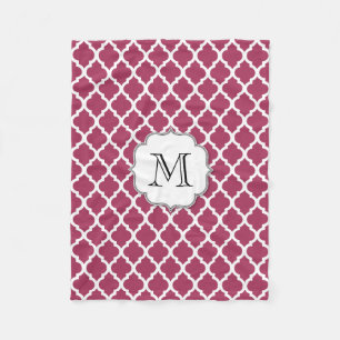 Sangria Red Moroccan Tile w/ Customizable Monogram Fleece Blanket