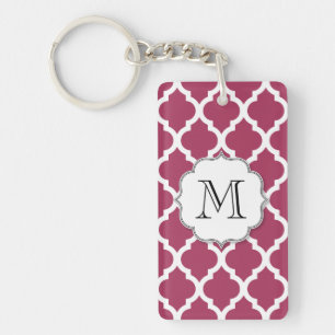 Sangria Red Moroccan Tile w/ Customizable Monogram Keychain