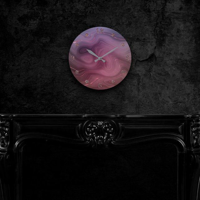 Sangria Strata | Moody Pink and Purple Luxe Agate Round Clock (Creator Uploaded)