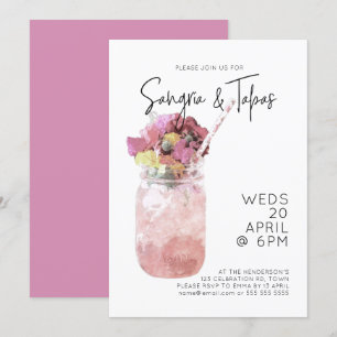 Sangria & Tapas Summer Cocktail Party Bright Pink Invitation