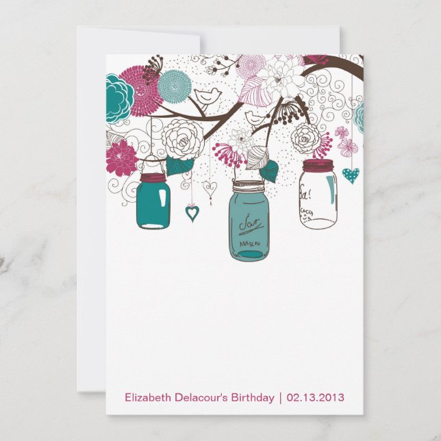 Sangria & Teal Mason Jars Birthday Invitation (Front)