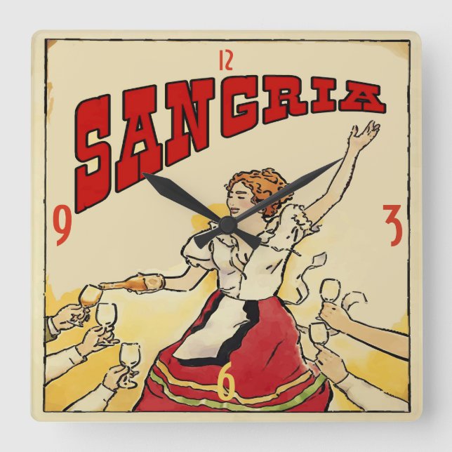 Sangria Wine Vintage Style Square Wall Clock (Front)