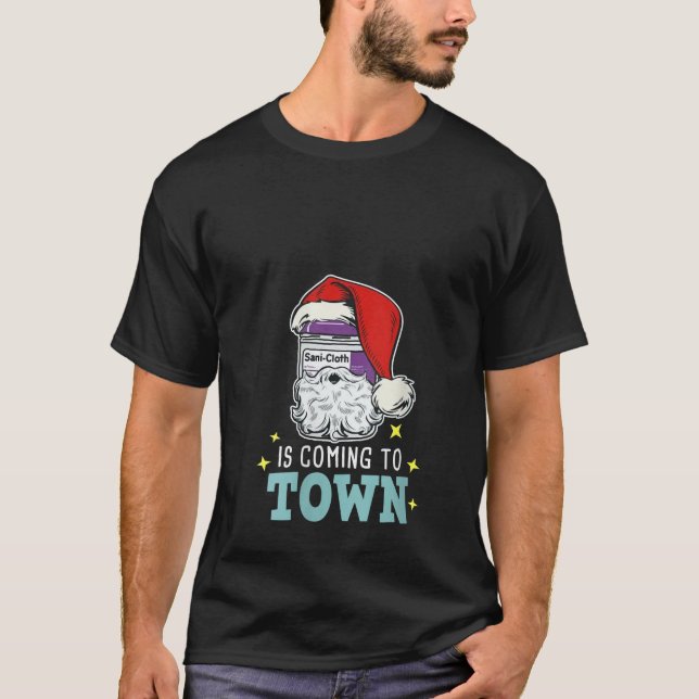 Sani Cloth Santa Hat Funny Christmas Nurse RN CNA  T-Shirt (Front)