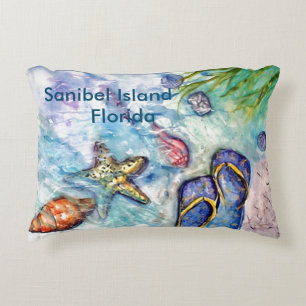 Sanibel Flip Flops watercolor Accent Pillow