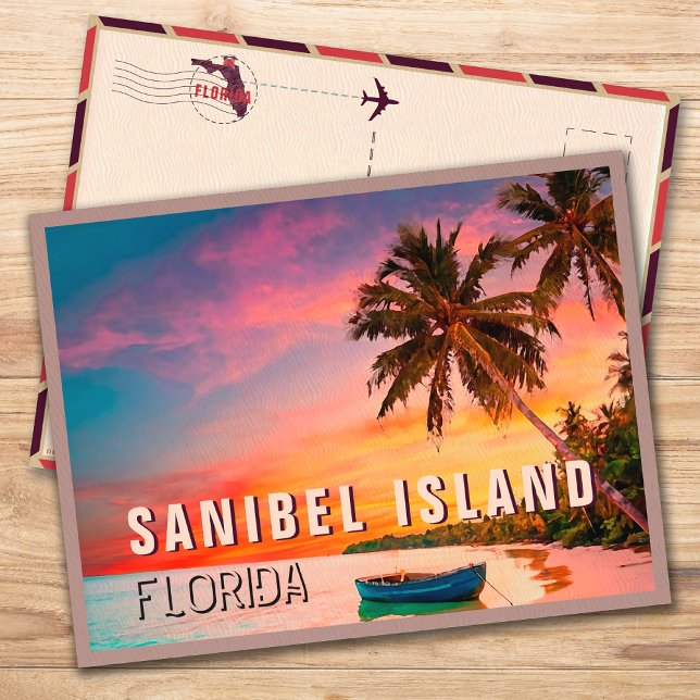 Sanibel Florida Tropical Palm Tree Sunset 1950s Postcard (Creator Uploaded)