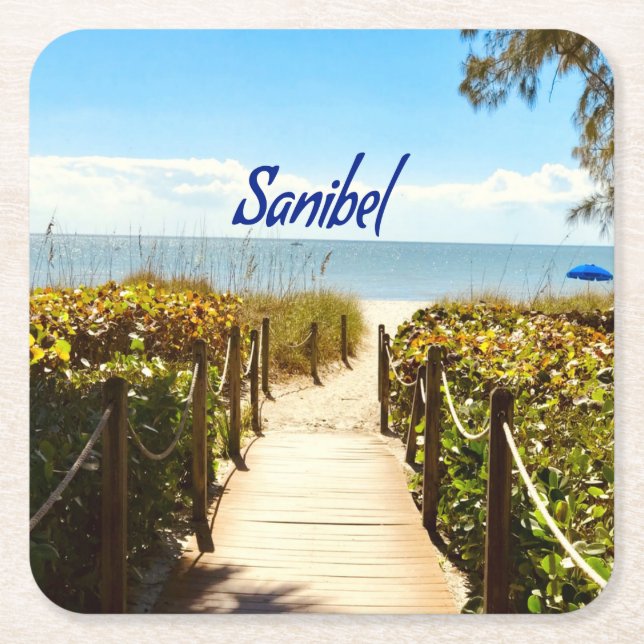 Sanibel Island Florida Beach Ocean Square Paper Coaster (Front)