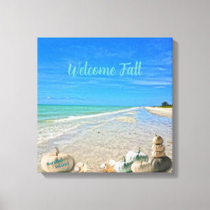Sanibel Island Florida Beach with Fall Pumpkins Canvas Print
