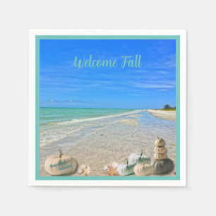 Sanibel Island Florida Beach with Fall Pumpkins Napkin