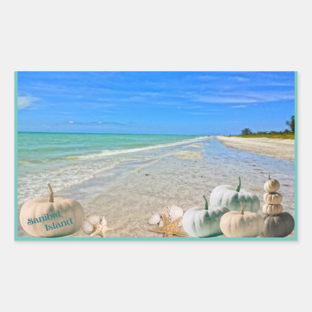 Sanibel Island Florida Beach with Fall Pumpkins Sticker (Front)