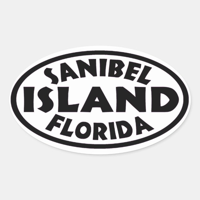 Sanibel Island Florida black white oval stickers (Front)