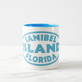 Sanibel Island Florida blue oval Two-Tone Coffee Mug