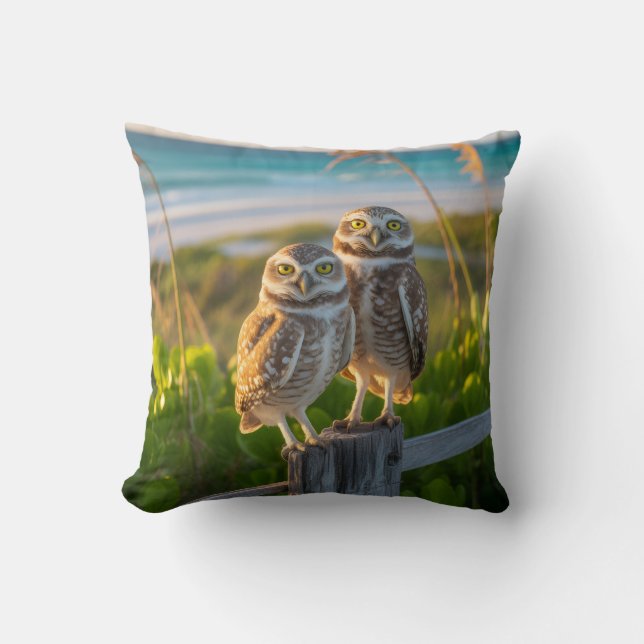 Sanibel Island Florida couple of burrowing owl Throw Pillow (Front)