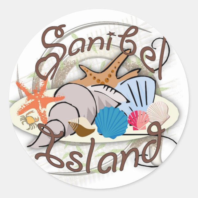 Sanibel Island Florida seashell design Classic Round Sticker (Front)
