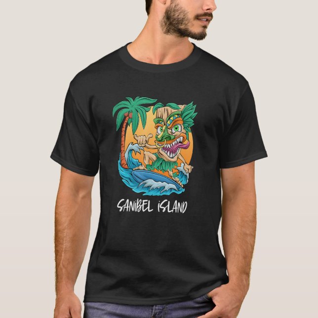 Sanibel Island Florida Surfing Tiki Beach Vacation T-Shirt (Front)