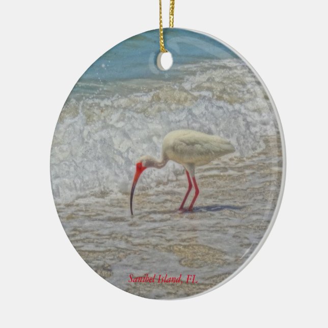 Sanibel Island Florida White Ibis Tropical Bird Ceramic Ornament (Left)