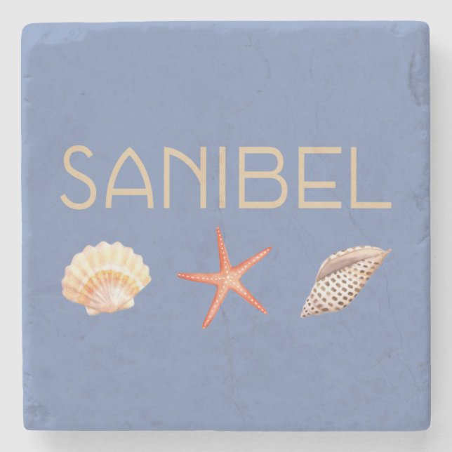 Sanibel  Island Florida with shells Stone Coaster (Front)