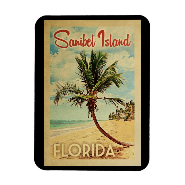 Sanibel Island Magnet Palm Tree Vintage Travel (Vertical)