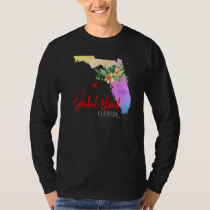 Sanibel Island Map Matching Vacation Family Girls  T-Shirt
