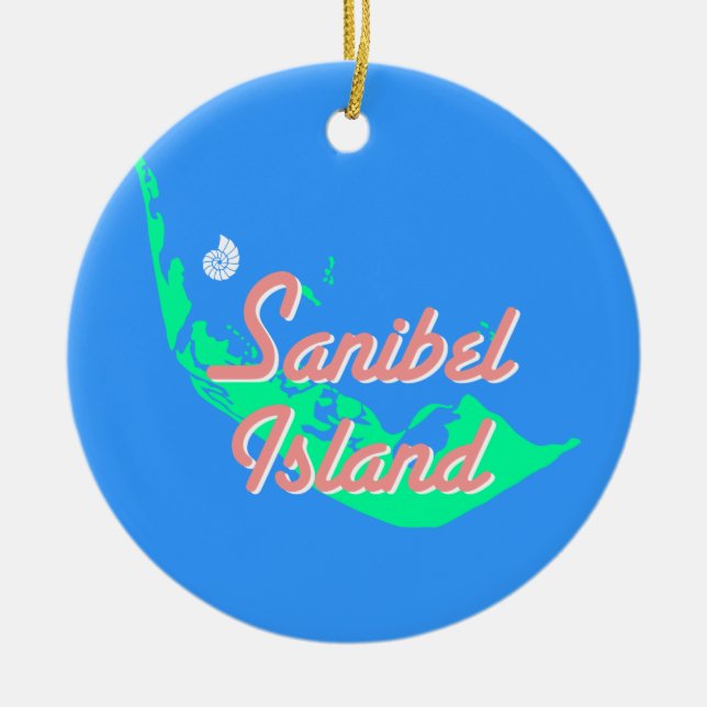 Sanibel Island map outline design Ceramic Ornament (Front)