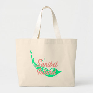 Sanibel Island map outline design Large Tote Bag