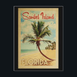 Sanibel Island Palm Tree Vintage Travel Postcard<br><div class="desc">A uniquely retro mid-century modern Sanibel Island Florida art print in vintage travel poster style. It features a curved palm tree on sandy beach with ocean under a blue cloudy sky.</div>