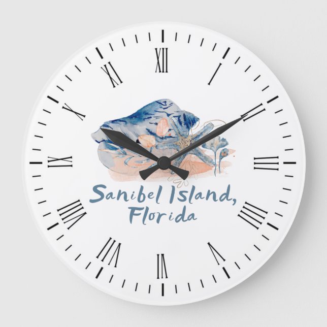 Sanibel Island Seashells  Large Clock (Front)